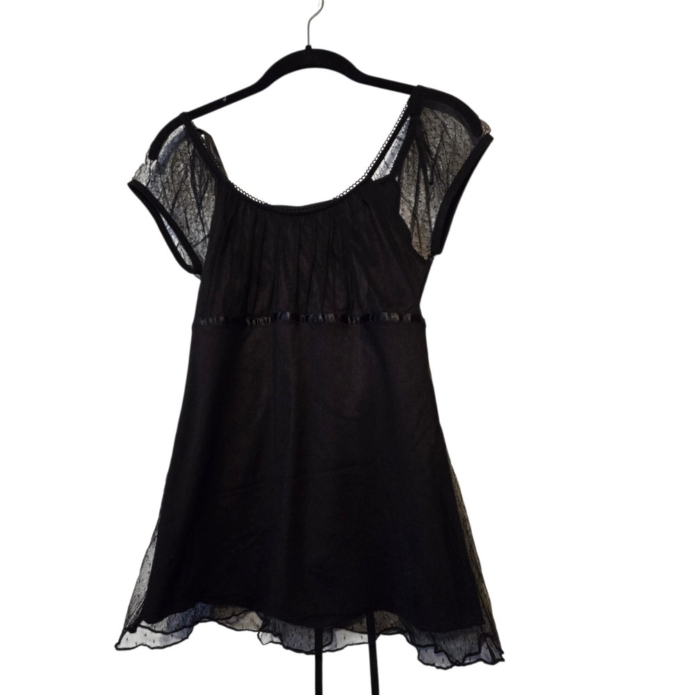 Vintage Y2K Iz Byer Sheer Babydoll Top LG Black Grunge Whimsigoth Goth Indie USA